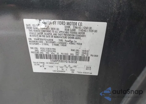 2015 Ford Taurus Sel из США, поврежденный, VIN 1FAHP2E81FG163058